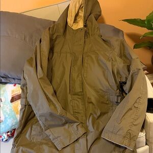 Olive Green Hooded Jacket see the small hole under the arm